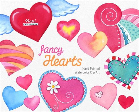 Valentines Day Clipart Watercolor Hearts Png Love Romantic Etsy