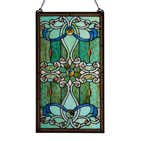 stained glass panel window framed art glass blue green stained glass ocean coastal farm