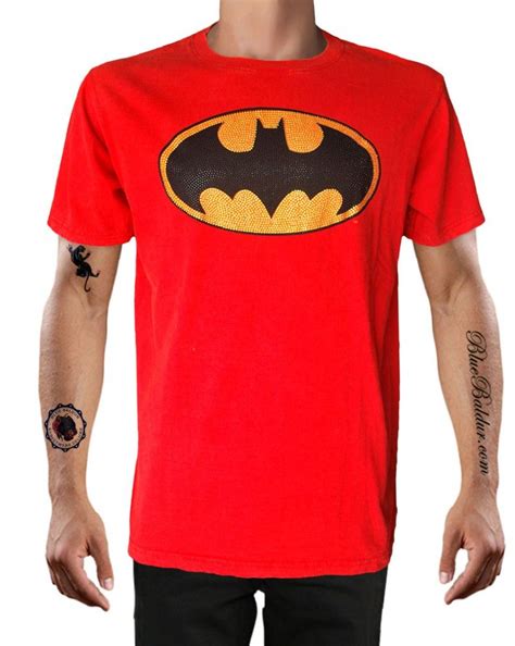 The Batman T Shirt In Red Featuring The Emblem Built With Rhinestuds