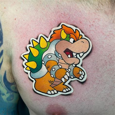 Bowser Sticker Tattoo On The Chest