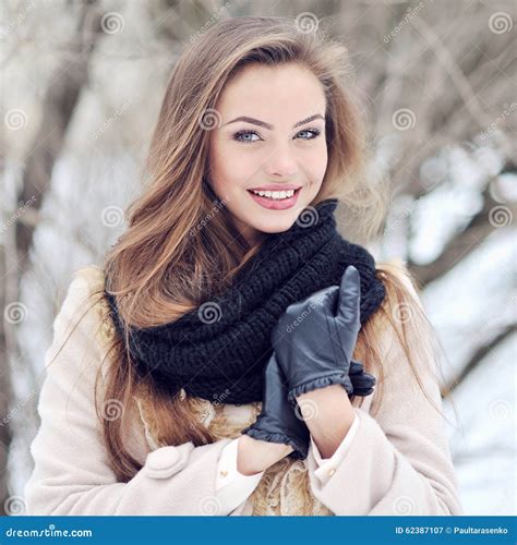 Beautiful Woman In Winter Park Close Up Stock Image Image Of Person