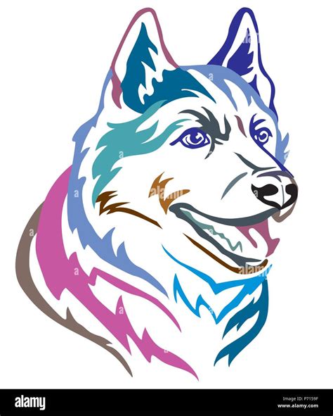 Colorful Decorative Portrait In Profile Of Dog Siberian Husky Vector