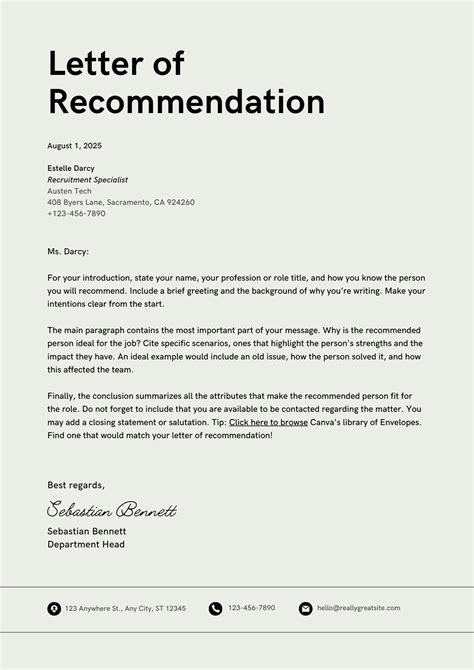 Writing A Reference Letter Template