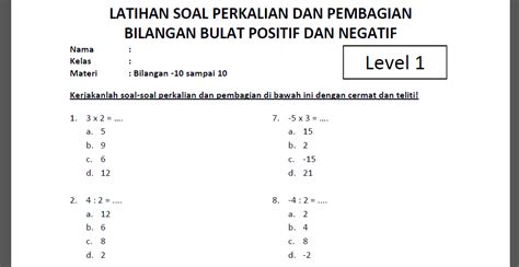 Soal Online Perkalian Dan Pembagian Bilangan Bulat Positif Negatif