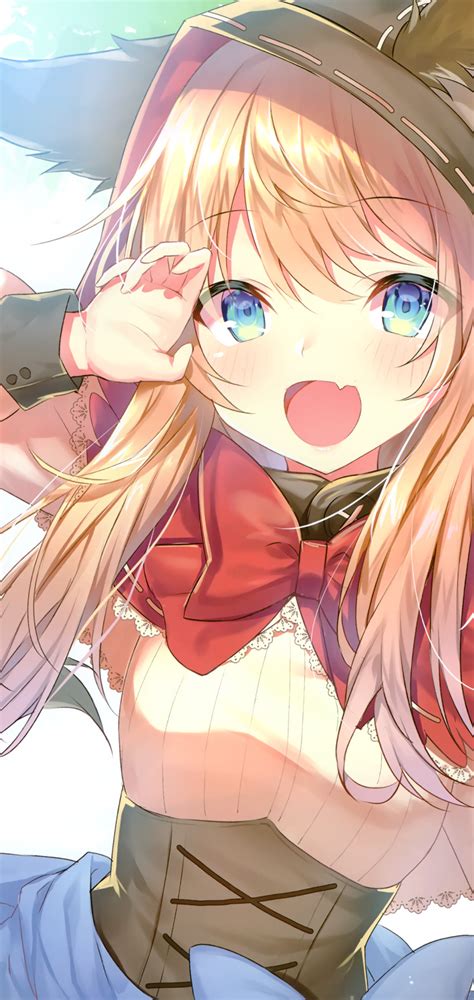 Download 1080x2280 Cute Anime Girl Blue Eyes Smiling Blonde Ribbon