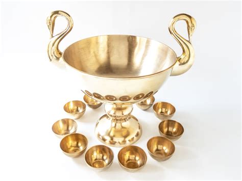 Xl Brass Swan Punch Bowl Centerpiece With 10 Cups Etsy Centerpiece Bowl Vintage Barware