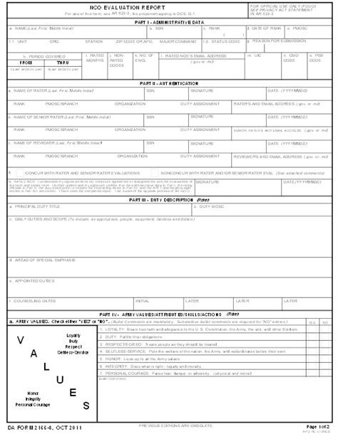 New Da Form 2166 8 Fillable Printable Forms Free Online