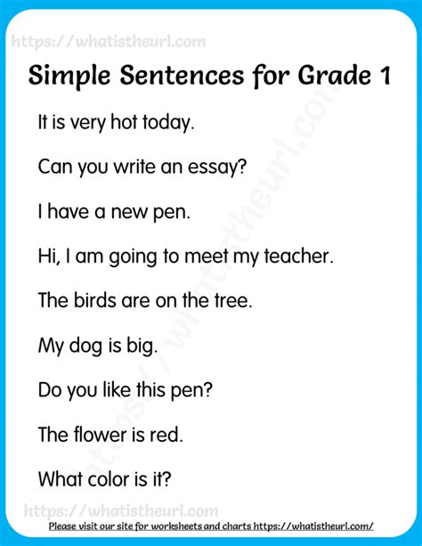 Simple Sentences For Grade Set Your Home Teacher