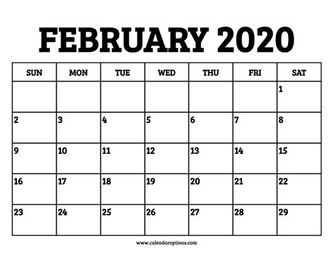 February 2020 Calendar Printable Calendar Options