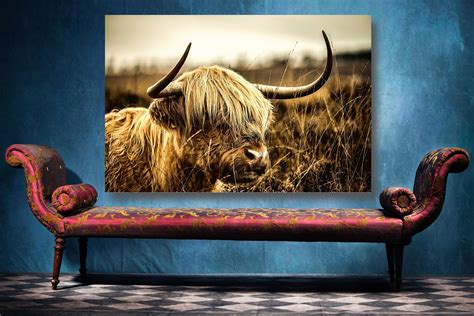 Highland Cow Canvas Wall Art Large Framed Highland Cow Print Etsy