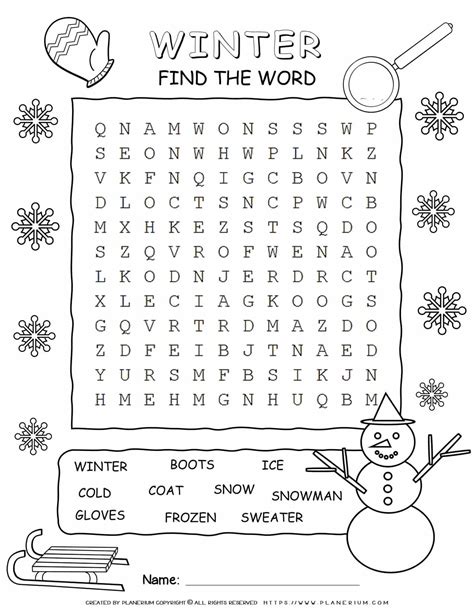 Word Search For Winter With Ten Words Planerium
