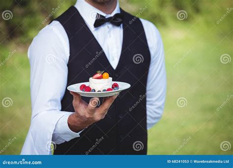 Handsome Waiter Holding A Plate Stock Image Image Of Desert Dish
