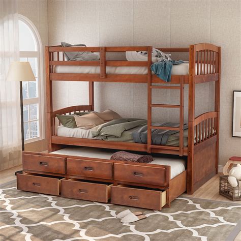 Harper And Bright Designs Low Bunk Bed Twin Over Twin Wood Bunk Beds