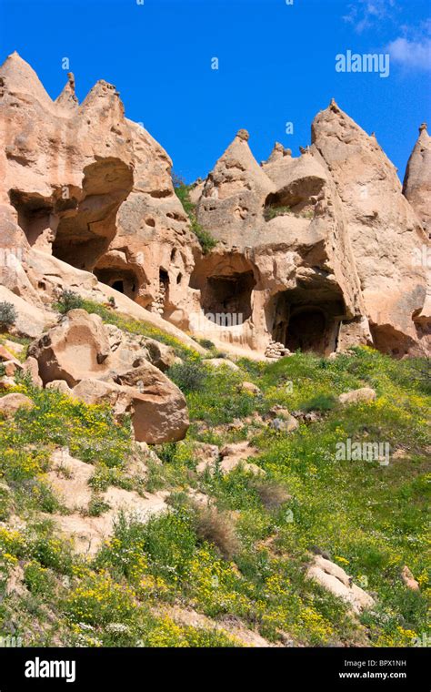 Volcanic Tuff Pillars And Abandoned Cave Dwellings Near Goreme And