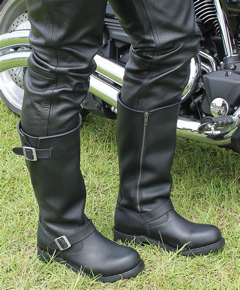 Ridetecs 16 Leather Biker Riding Boots For Men Black Tall And Wide