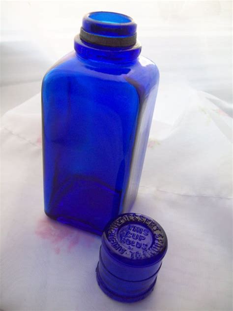 Rustic Farmhouse Vintage Cobalt Glass Medicine Bottle Measuring Cap Vintage Glass Blue Glass