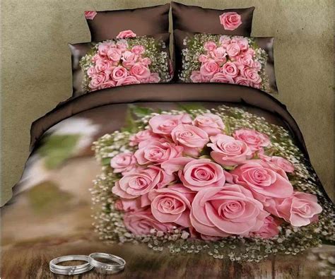Love You D Red Roses Green Leaf White Bedding Set Cotton Pcs