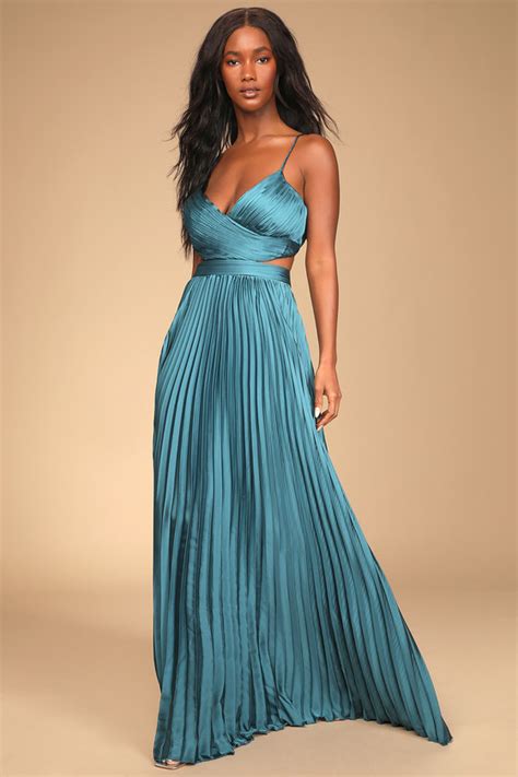 Teal Maxi Dress Pleated Maxi Dress Cutout Dress Lulus