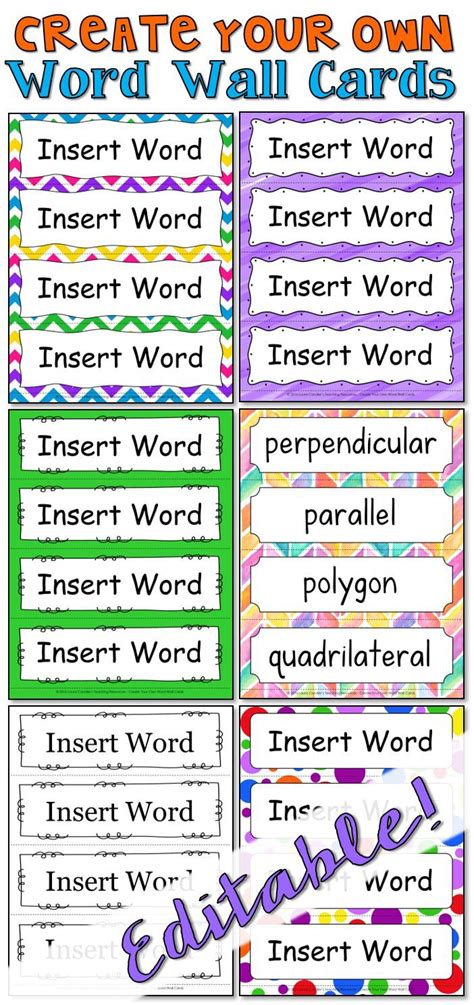 Create Your Own Word Wall Cards Editable Math Word