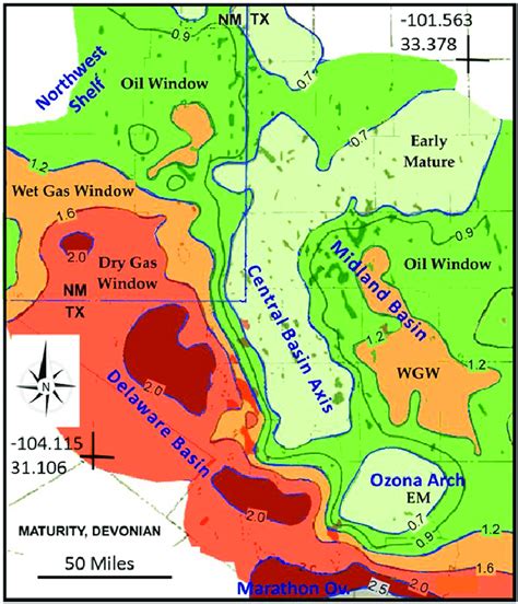 Permian Basin Thermal Maturity Map At The Woodford Shale Devonian