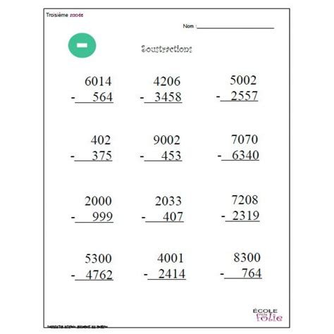 Additions et soustractions 3e année