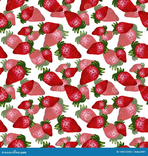 Hand Drawn Red Strawberry Seamless Pattern On White Background Design