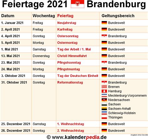 Feiertage Brandenburg 2022, 2023 und 2024