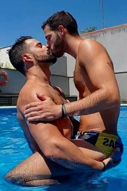 Shirtless Male Gay Interest Men Kissing Hairy Beefcake Pool Hunk Photo X B Picclick Uk