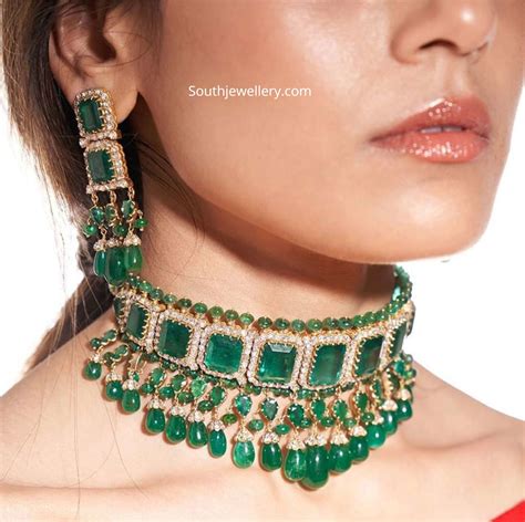 Emerald Choker Set Indian Jewellery Designs