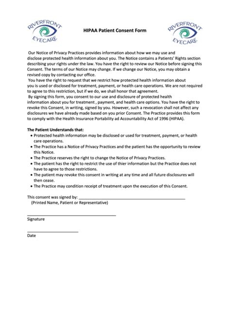 Hipaa Patient Consent Form Printable Pdf Download