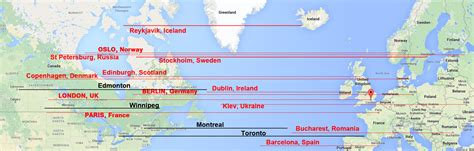 Map The True North Canadian Cities Vs European Cities Northern