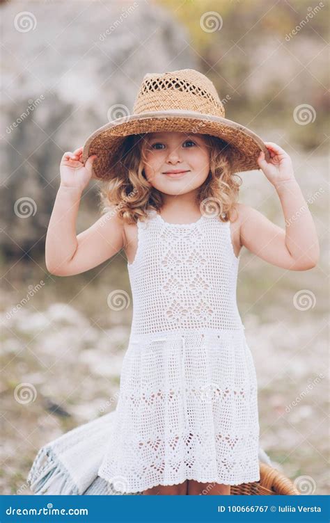 Little Girl Wearing A Hat Outdoors Stock Image Image Of Human