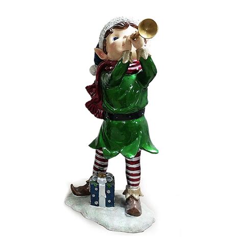 Holidynamics Holiday Lighting Solutions 40 In 3d Elf Resin Playing Horn Outdoor Christmas Decor
