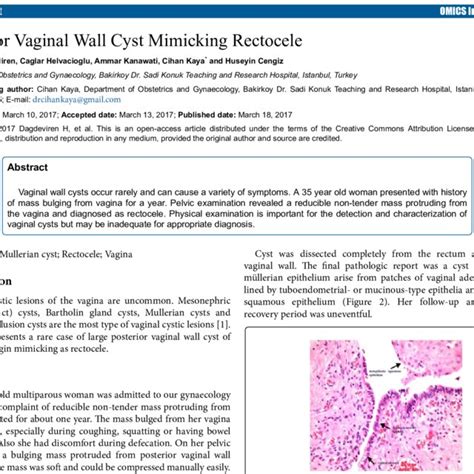 PDF Posterior Vaginal Wall Cyst Mimicking Rectocele