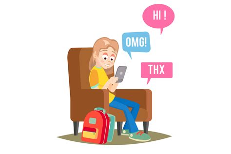 Teen Girl Vector Happy Girl Talking Chatting On Network Devices And