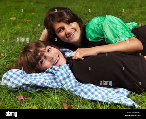 Portrait Of Teenage Boy Lying Grass Hi Res Stock Photography And Images