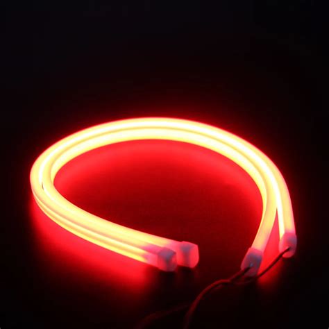 2pcs Red 60cm Led Drl Strip Daytime Running Light Flexible Soft Tube