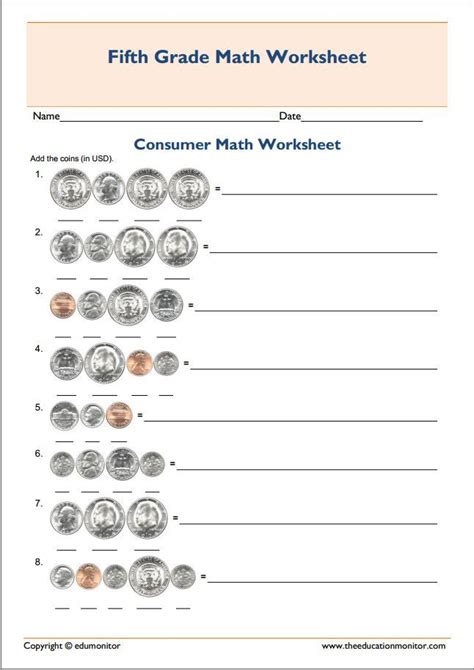 Quality free printables for students, teachers, and homeschoolers. Printable grade 5 consumer mathematics worksheet | Math ...