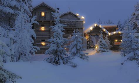 Lighted Cabins In Winter Forest 5k Retina Ultra Hd Wallpaper