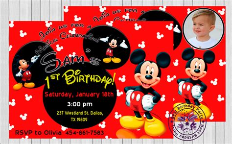 1st Birthday Party Invitations Mickey By Bestbirthdayparty On Zibbet
