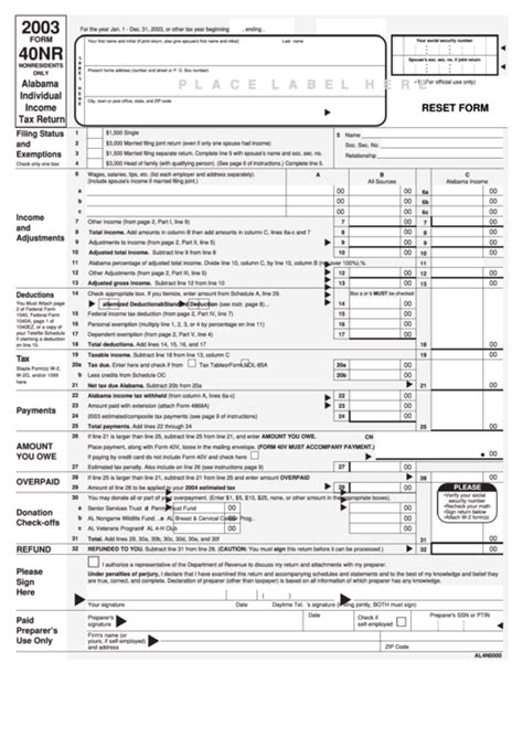 Alabama 40nr Fillable Form Printable Forms Free Online