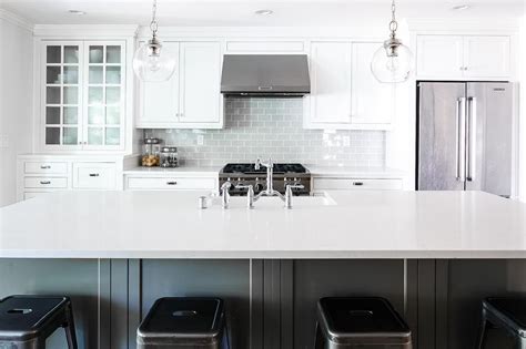 Park and oak interior design. White and Gray Kitchen with Heather Gray Subway Tiles ...