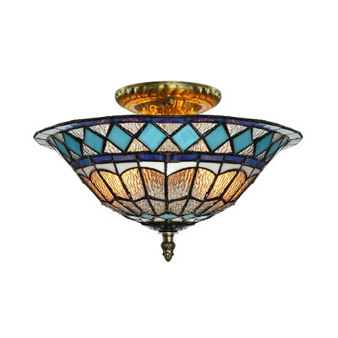 Tiffany Style Diamond Pattern Stained Glass Ceiling Light Flush Mount