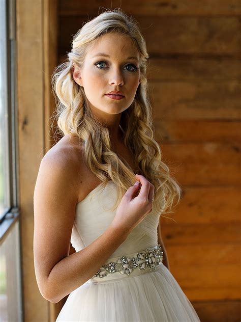 a half down curls wedding hairstyle is one of the best looks to complement a country chic
