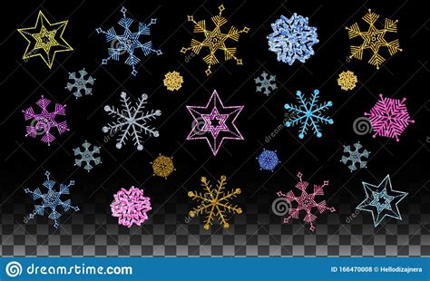 Isolated Vector Gold Glitter Christmas Snowflakes Stock Vector