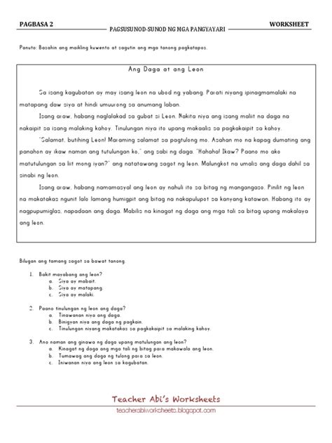 Pagbibigay Ng Wakas Sa Pangyayari Worksheet Para Sa Grade 2 Dewakas