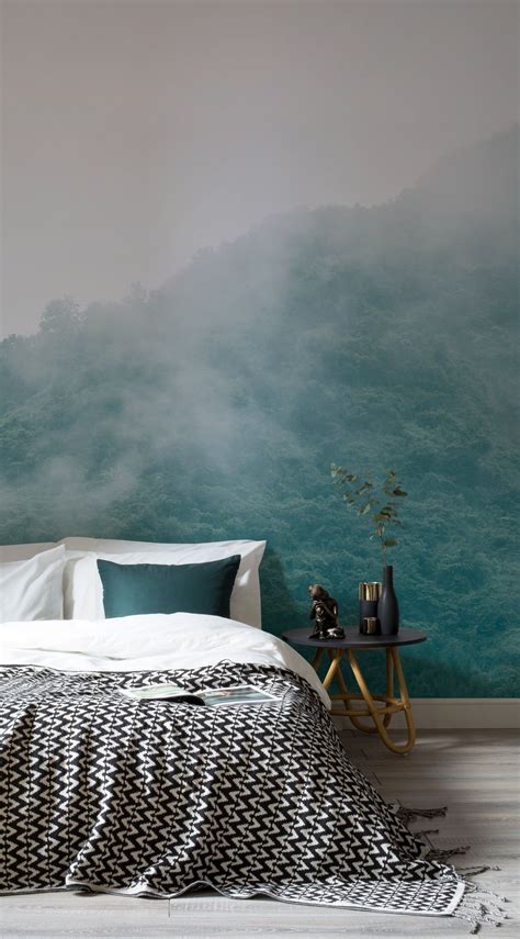 Smoky Treetops Bed Wallpaper Bedroom Relaxing Bedroom Bedroom Design