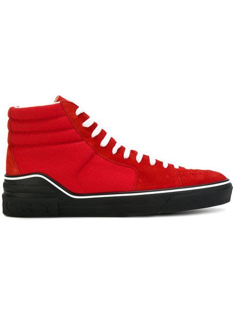 Red Suede And Canvas High Top Sneakers With Images Red Sneakers Top