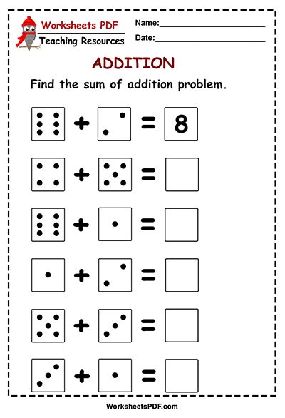 Free Printable Worksheet Dice Addition Addition Worksheets Kindergarten