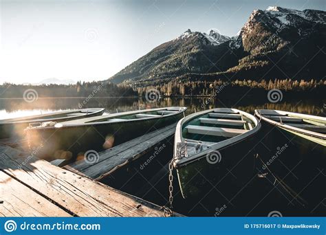 Misty Summer Morning On The Hintersee Lake In Austrian Alps Stock